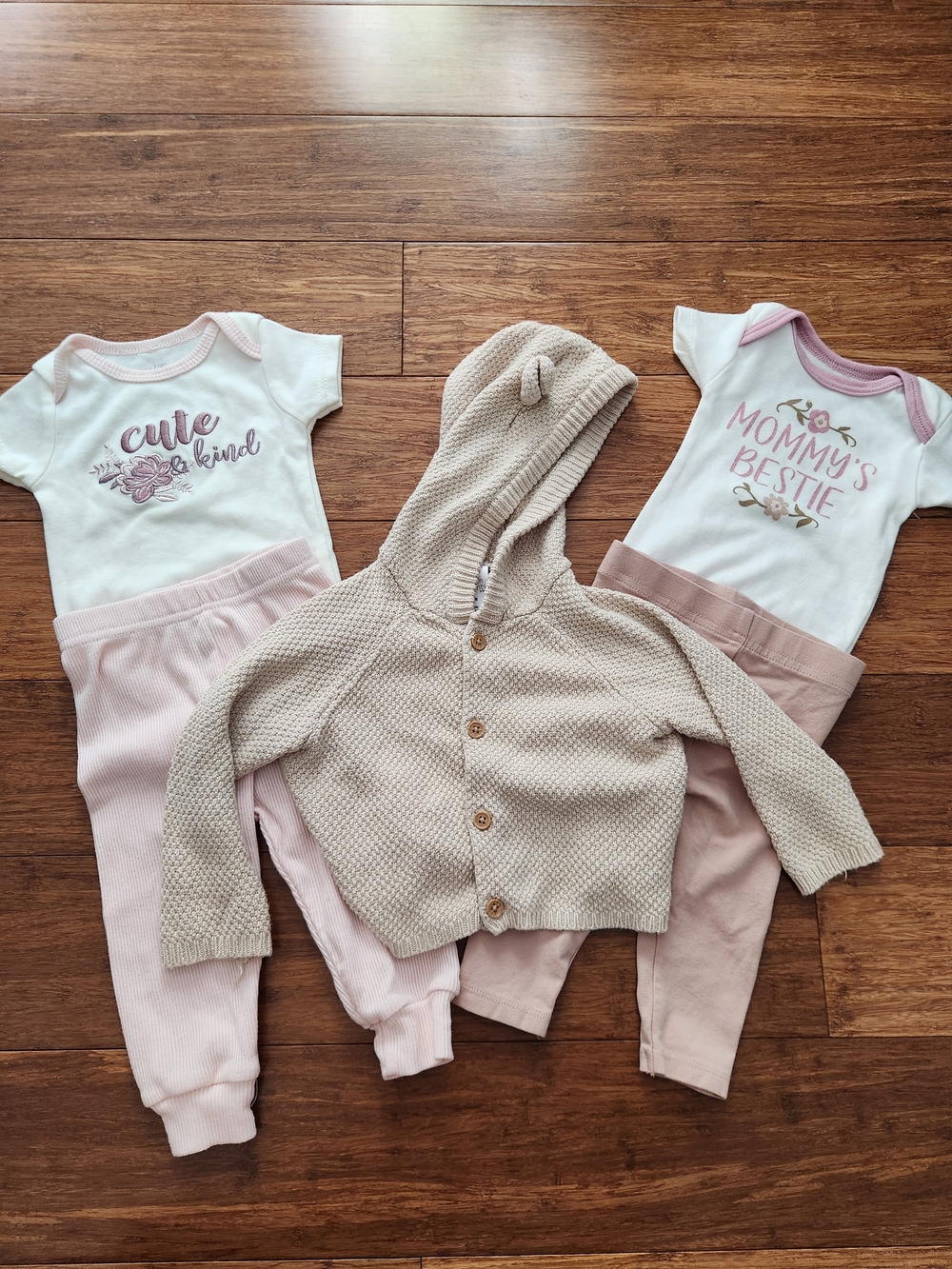 Set Of 5 Baby Girl Short Sleeve Pants Cardigan Sweater With Ears, 0-6 Months